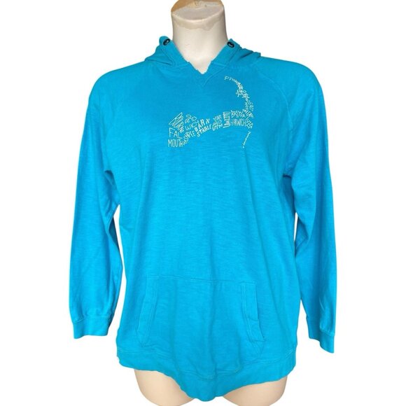 Cuffy’s Cape Cod Aqua Blue Hoodie L Map Graphic Cotton Sweatshirt Coastal Women - Picture 1 of 8